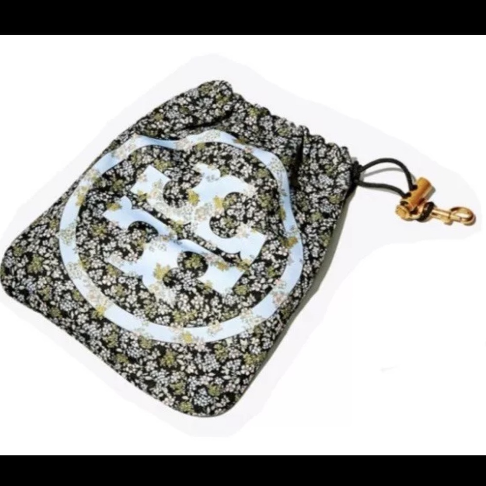 Tory Burch Logo Floral Bag Pouch Travel Drawstring Polybag Leash Clip